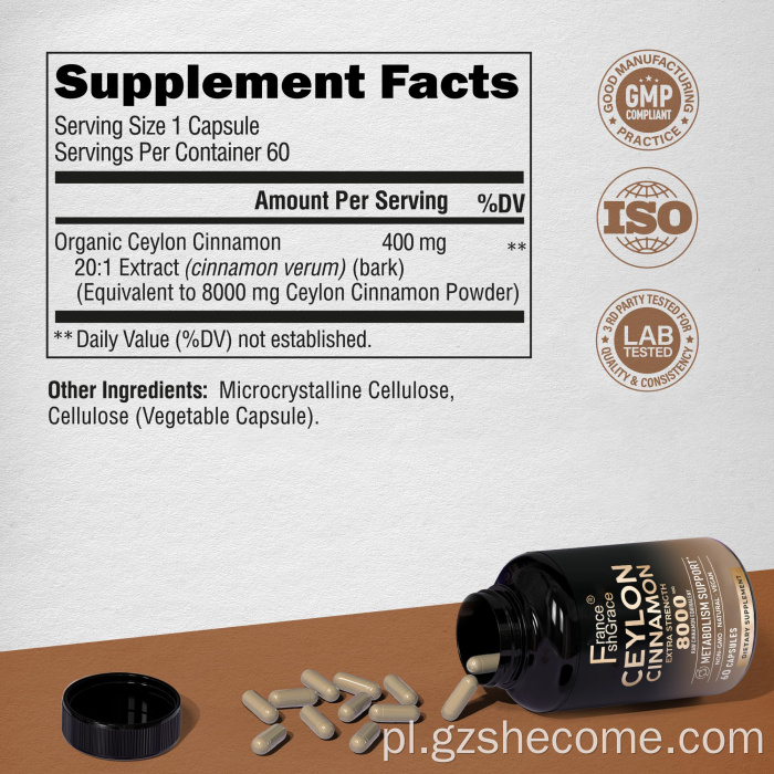 Organiczne cynamonowe cynamonowe bezglutenowe kapsułki cynamonowe